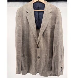 Faconnable Wool Linen Blend Plaid  Mens XL Brown Unstructured Blazer‎ 0836